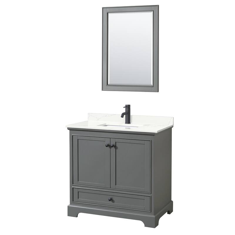 Wyndham Collection WCS202036S-QTZ-UNSM24 Deborah 36" Free Standing - Dark Gray / Giotto Quartz Top / Matte Black