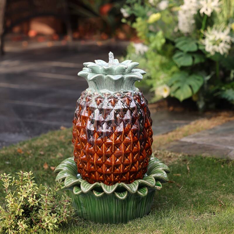 Pineapple Ceramic Indoor/Outdoor 17.1-In Tall Tabletop Fountain