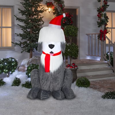Gemmy Christmas Airblown Inflatable Mixed Media Sheep Dog, 7 ft Tall, Multicolored