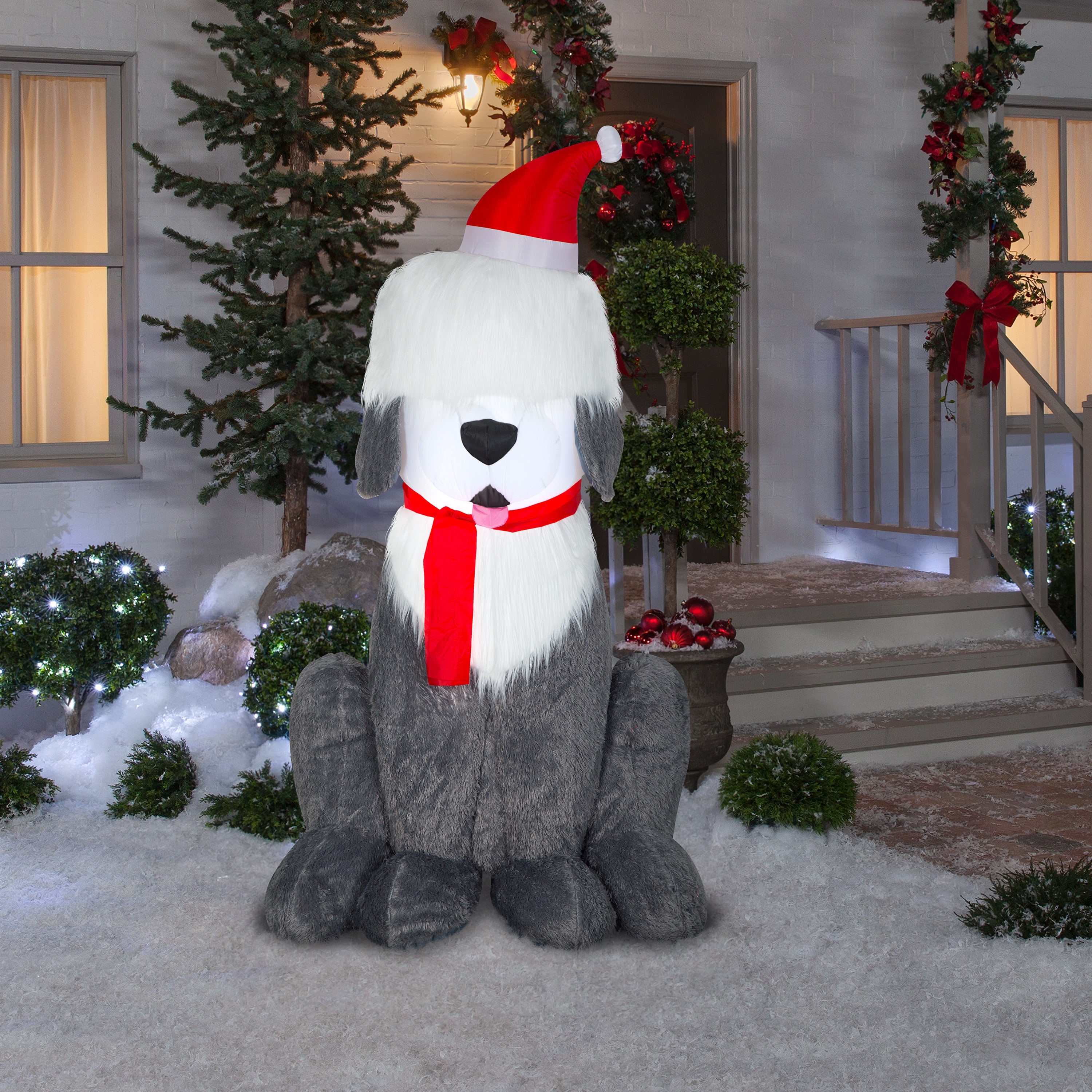 Gemmy Christmas Airblown Inflatable Mixed Media Sheep Dog, 7 ft