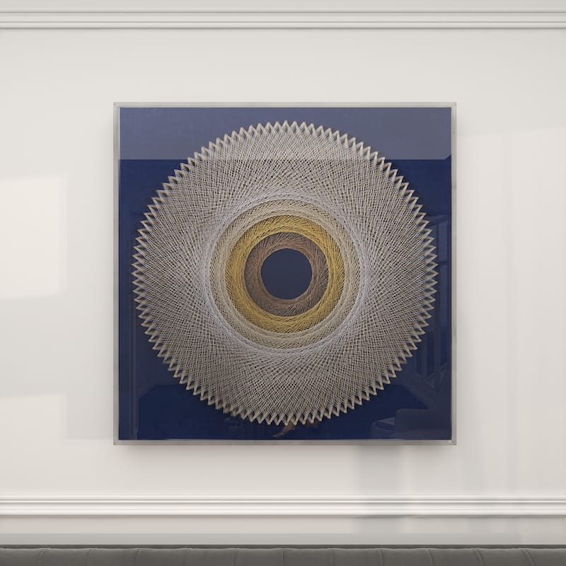 Canvas Geometric Handmade Circular String Art Shadow Box with Canvas Backing - Blue - Roche River Decor