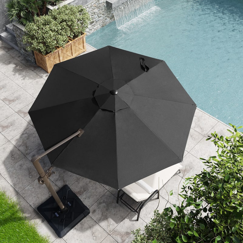 10ft Round Patio Offset Cantilever Umbrella Outdoor Hanging Umbrella with Cross Base