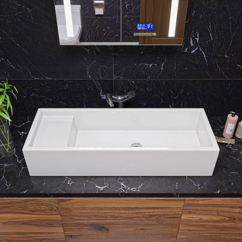 ALFI brand AB39TR 39" White Above Mount Fireclay Bathroom Trough Sink
