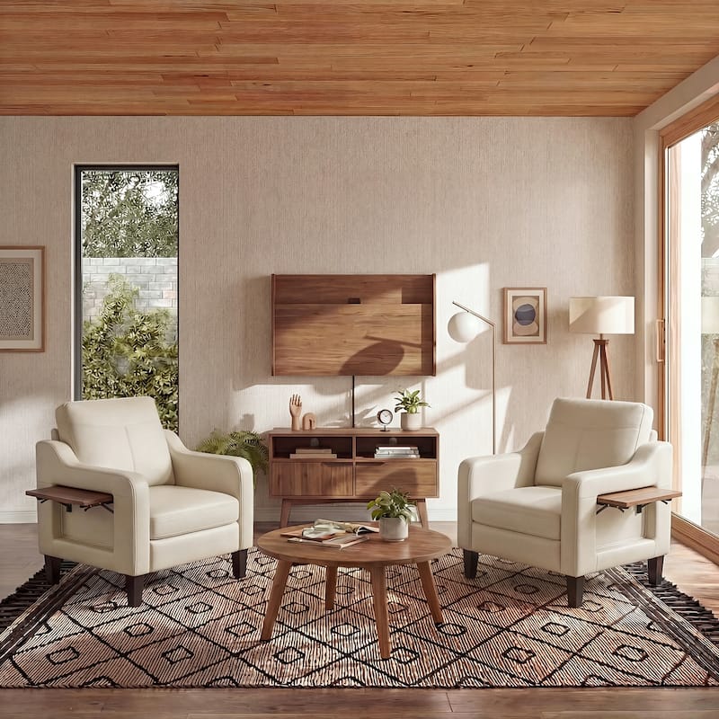 Modern Accent Chair with Wooden Armrest Comfortable Single Sofa Armchair for Living Room Bedroom Reading