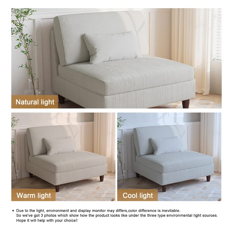 Corduroy Accent Chair with Ottoman Modular Couch Sectional Sofa