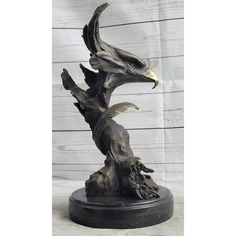 Bald Eagle Head Bust On Tree Bronze Sculpture Statue Figure Decor Signed Original On Marble Base