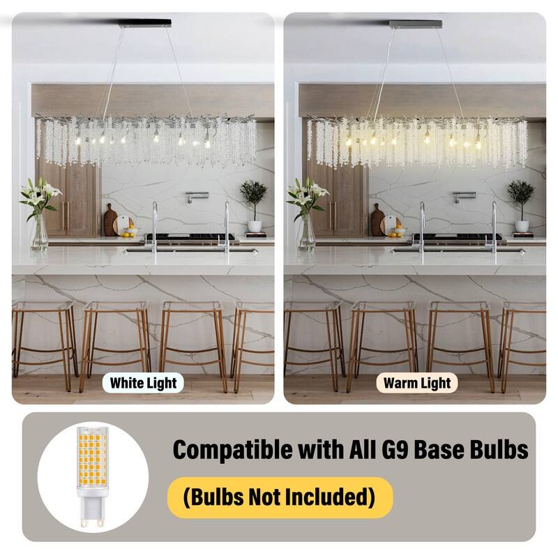KAYLA Indoor Rectangle Crystal Chandeliers, Dining Room Light, Pendant Light Fixture for Kitchen Island