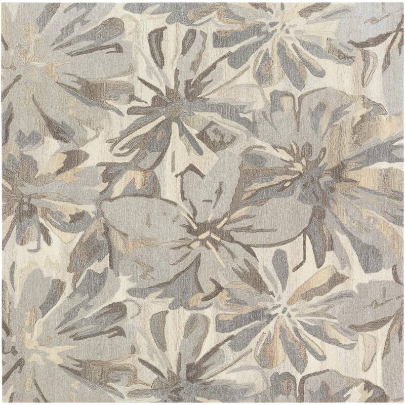 Livabliss Athena Country Floral & Botanical Area Rug - Black/Taupe - 8' x 8' Square