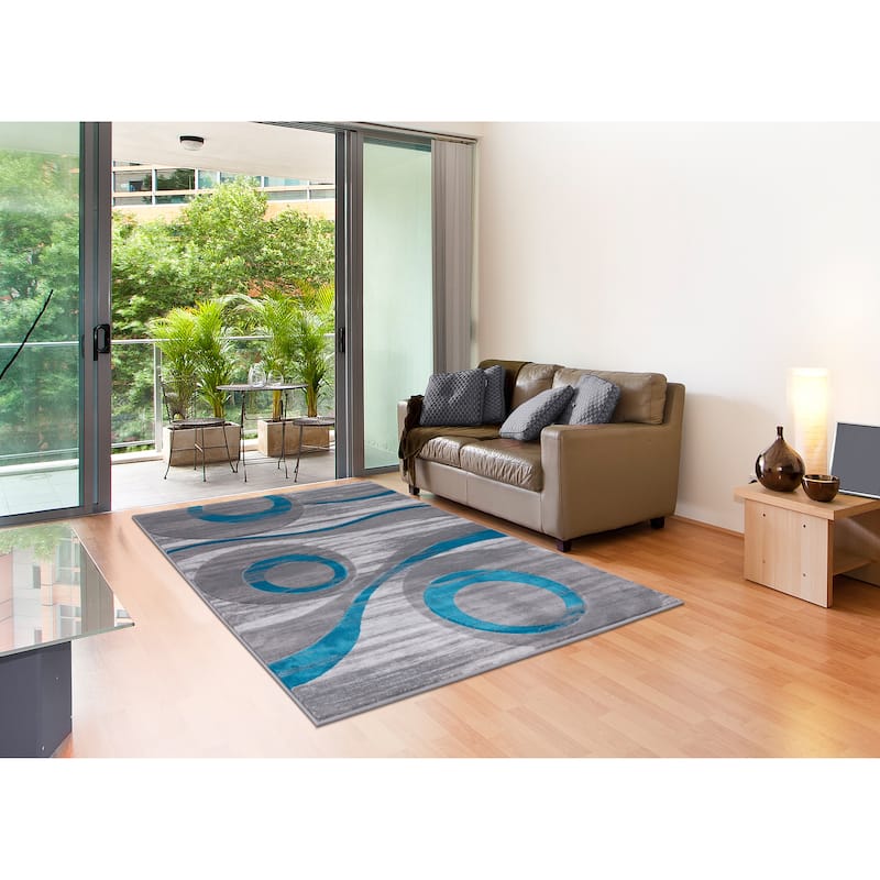 Orelsi Collection Grey/Turquoise Polypropylene Area Rug