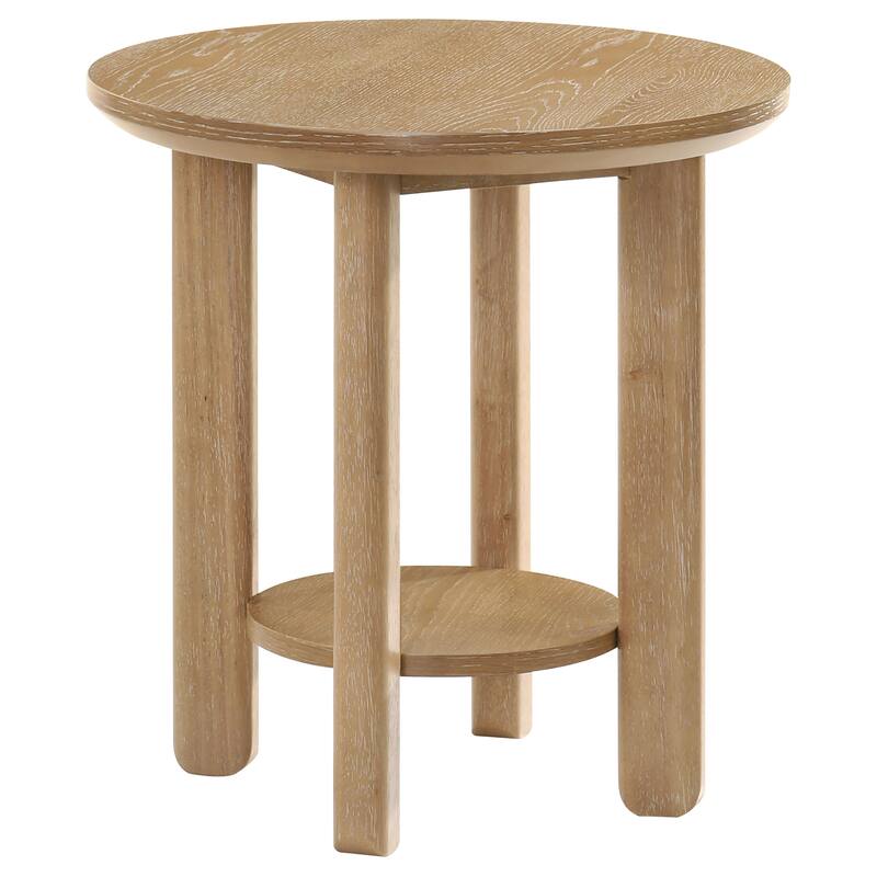 Ottowa 22-Inch Round Wood Side End Table with Shelf - 22" x 22" x 23.75" - Washed Oak