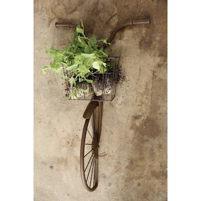 Distressed Rust Bike Shaped Metal Wall Decor with Basket