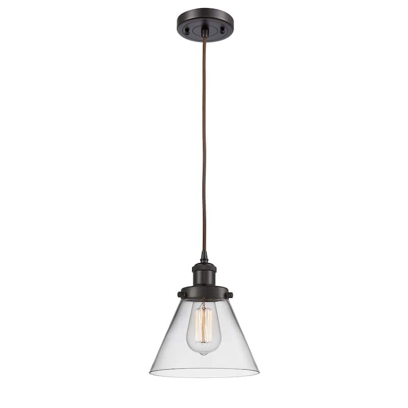 Innovations Lighting Large Cone 8" Wide Mini Pendant - Cord Hung - Oil Rubbed Bronze / Clear