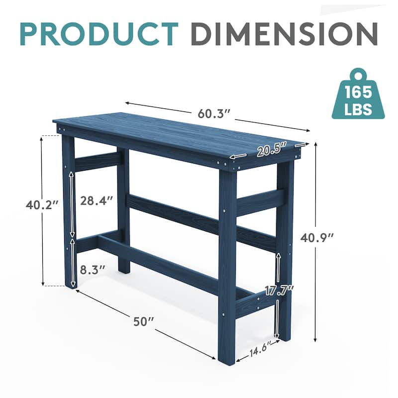 40-inch Outdoor Patio HDPE Pub Bar Table, Balcony Table