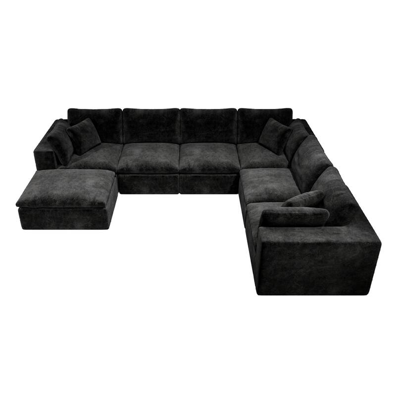 Roomfitters 137.8" Modular Sectional Sofa, 7-Piece Compressed Cloud Couch, No Assembly Required, Plush Corduroy, Black