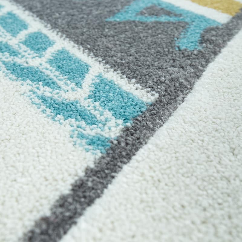 Kid's Rug for Children's Rooms in Beige Pastel Colors with Indian Tent