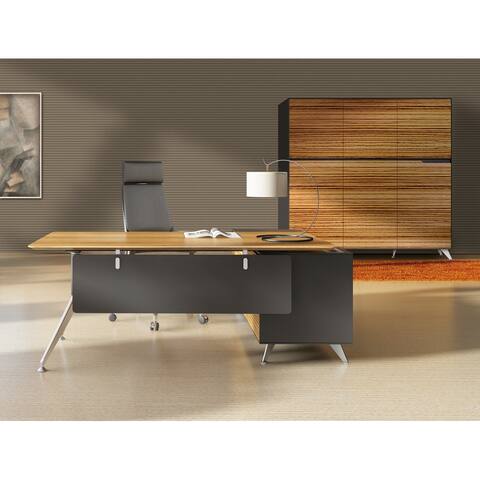Rye Studio Modern Lacquered MDF Executive Desk with Left Return Filing Cabinet