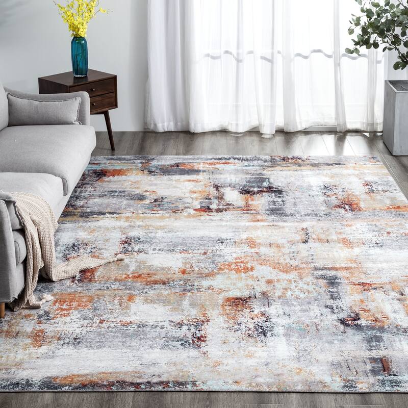 Abstract Grey/Rust/Gold Area Rug