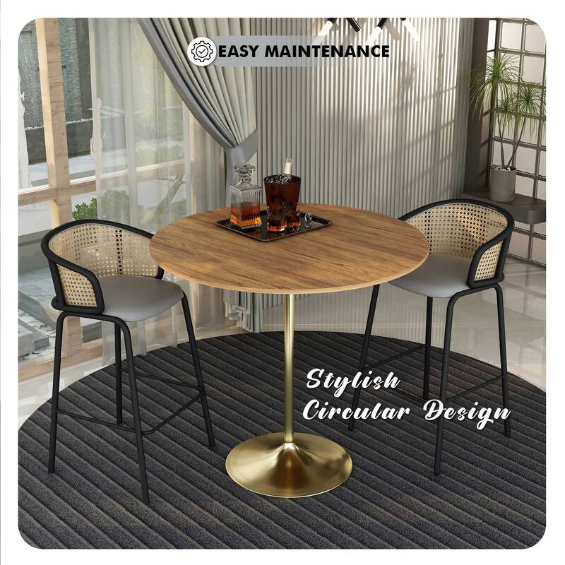 LeisureMod Verve 48" Round Dining Table with MDF Wood TableTop and Brushed Gold Base for Kitchen & Dining Room