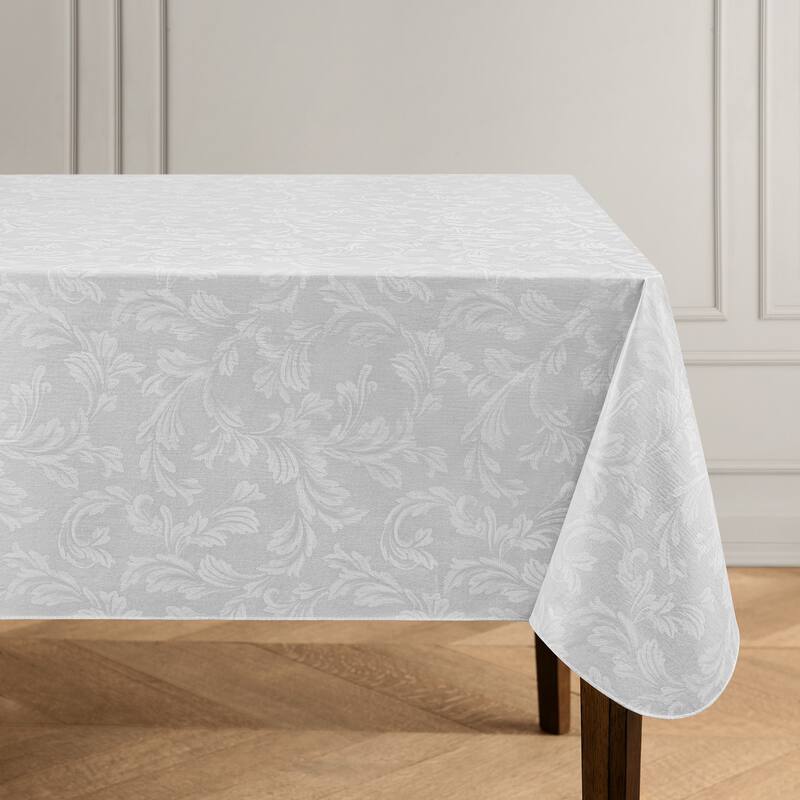 Camile Floral Scroll Damask Pattern Vinyl Indoor/Outdoor Tablecloth - 60x102 - Gray/White