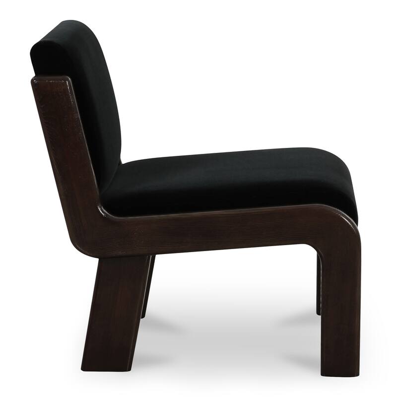 NADAAL STUDIOS Onaris Accent Chair, Vintage-Inspired Black Velvet with Dark-Stained Ash Frame, Black