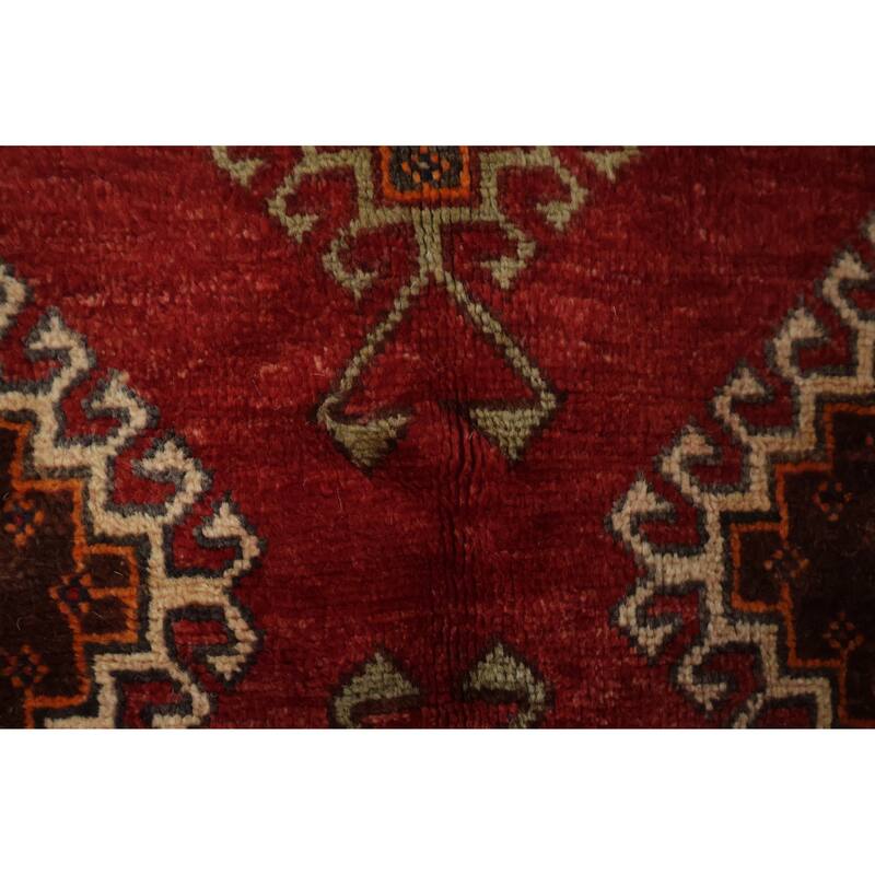 Hand Knotted Oriental 100% Wool Carpet Traditional Tribal Red Qashqai Area Rug - 9' 1'' X 4' 8''