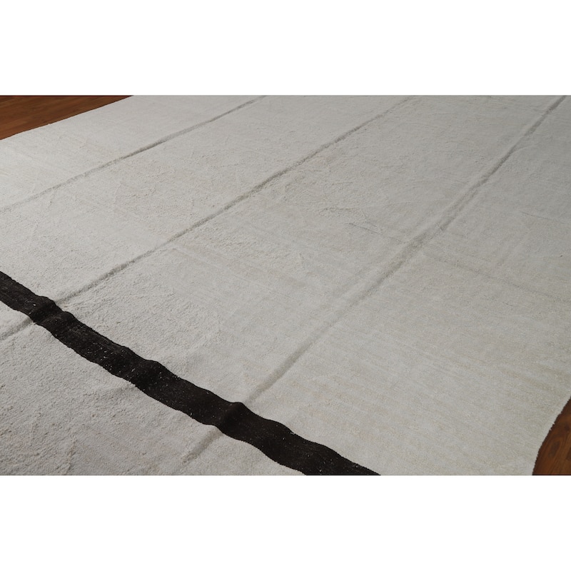 Hand Woven Oriental Cotton Carpet Modern Tribal Beige & Ivories Kilim Area Rug - 15' 1'' X 9' 8''