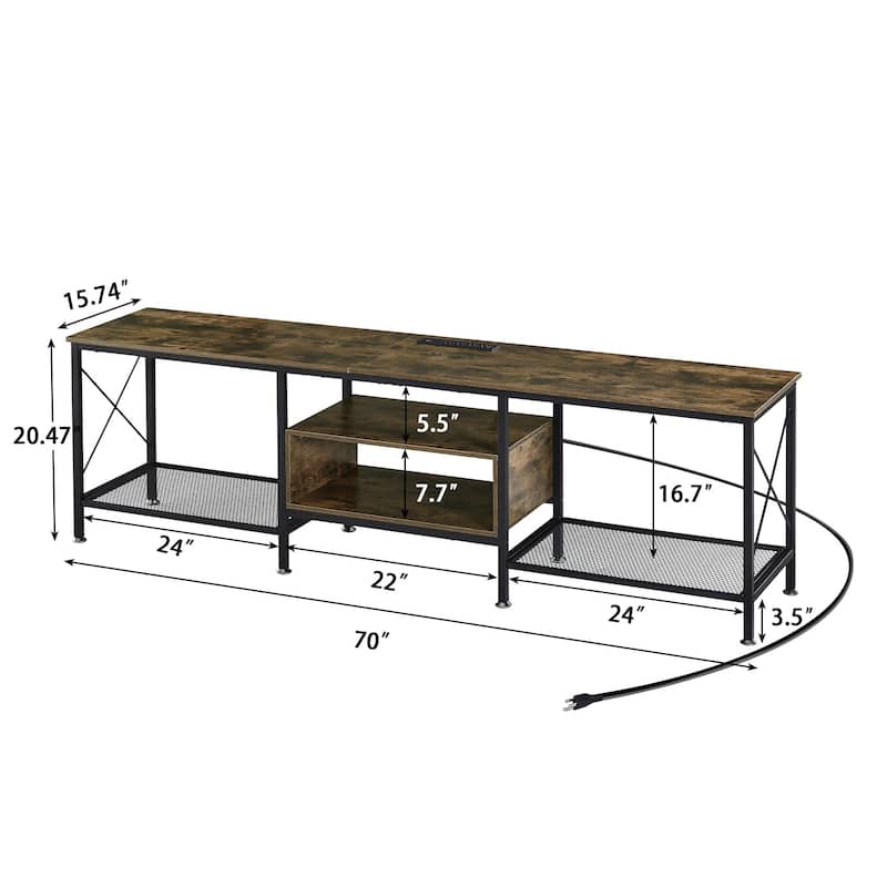 VECELO Wood TV Stand with Charging Station,Storage Shelves Entertainment Center TV Cabinet