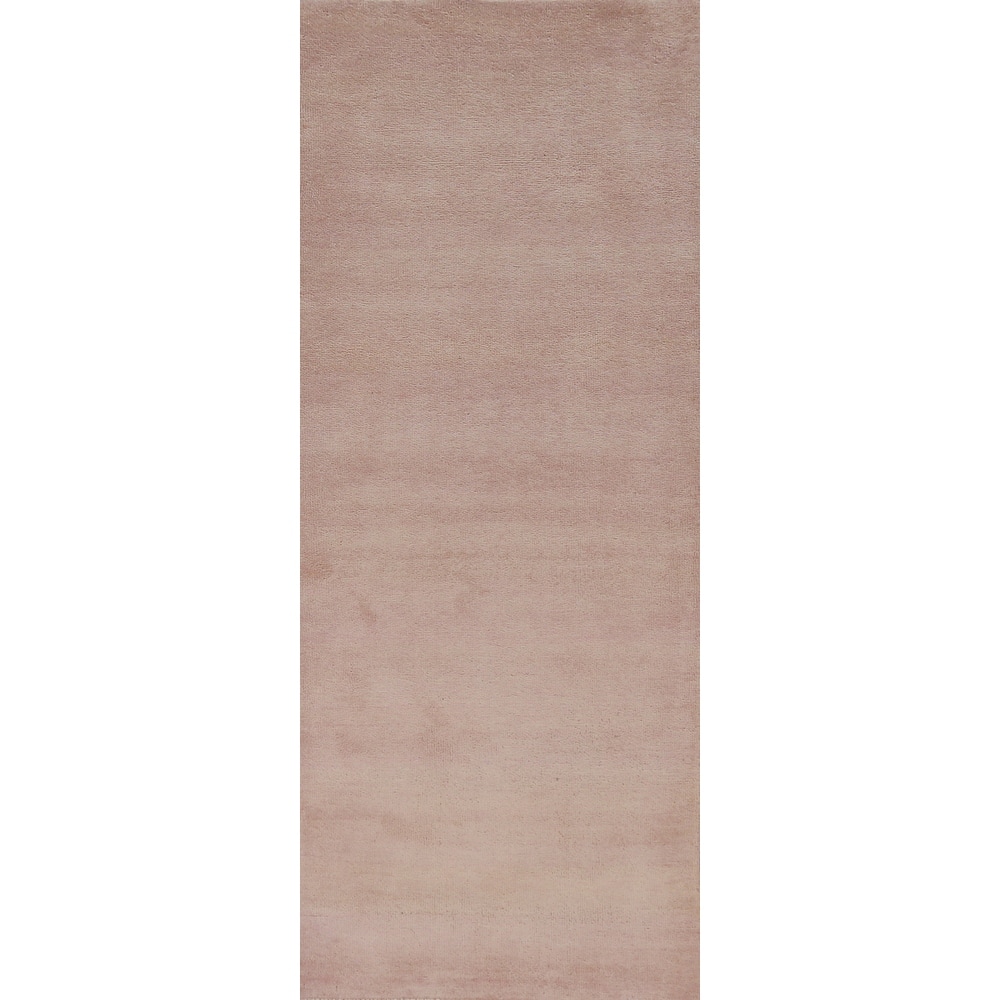 Hand Knotted Oriental 100% Wool Carpet Modern Solid Pink Gabbeh Runner Rug - 8' 3'' X 2' 7''
