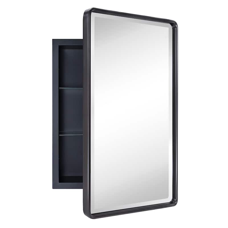 TEHOME Farmhouse Recessed Metal Bathroom Medicine Cabinets with Mirror - 24" x 16" - Rubbed Bronze