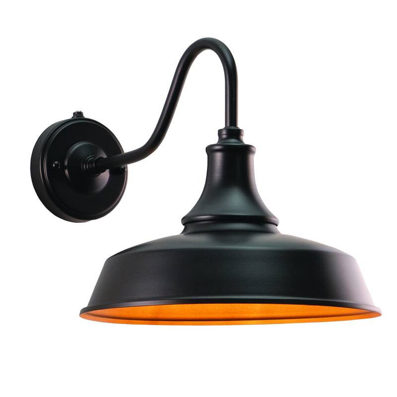 Dorado 1 Light Dusk to Dawn Bronze Gold Farmhouse Barn Dome Outdoor Wall Lantern - 9-in W x 9-in H x 13.25-in D