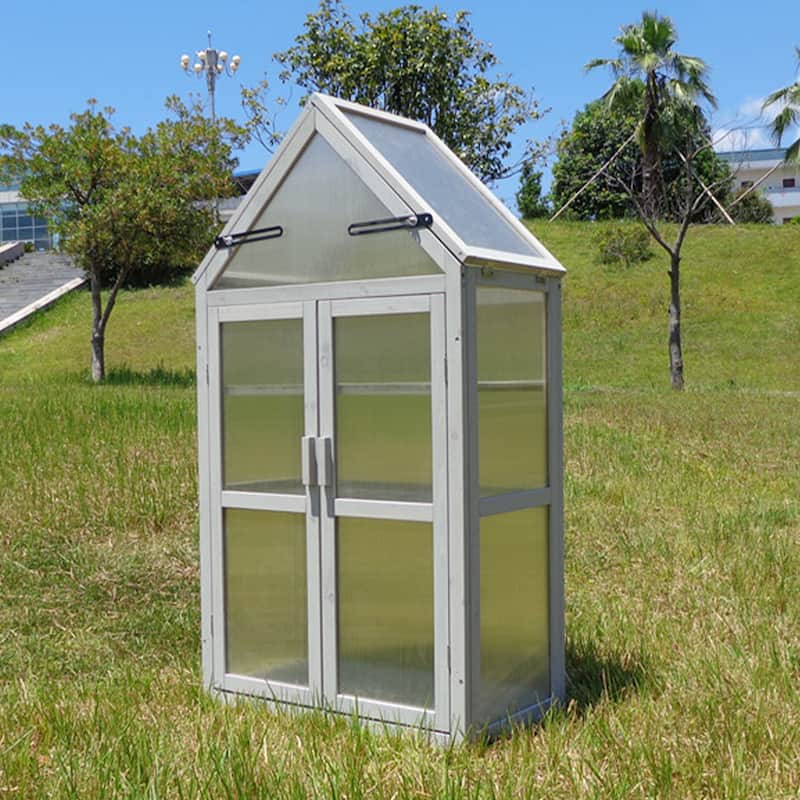 Wood Grey Outdoor Mini Greenhouse Outdoor Plant Stand and Plant Stand Indoor