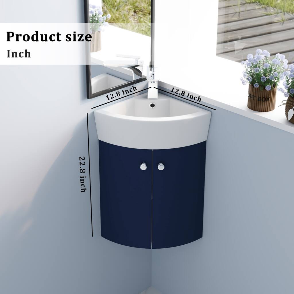 Wall Mounted Cabinet Corner Bathroom Vanity with Ceramic Sink