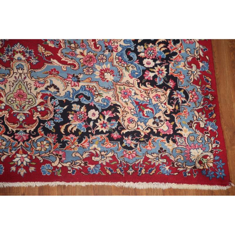 Hand Knotted Oriental 100% Wool Carpet Traditional Floral Red Kerman Area Rug - 16' 0'' X 9' 10''