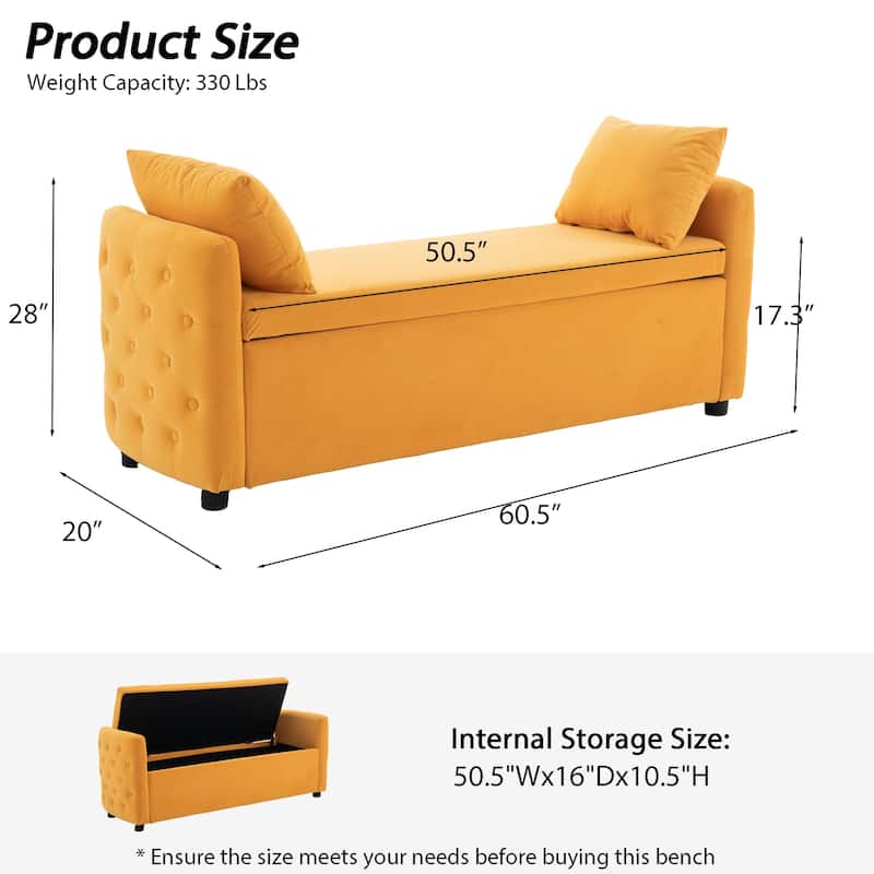 Storage Bench for Bedroom, 60" End of Bed Bench for King Size Bed Modern Upholstered Long Bench with Tufted Arm