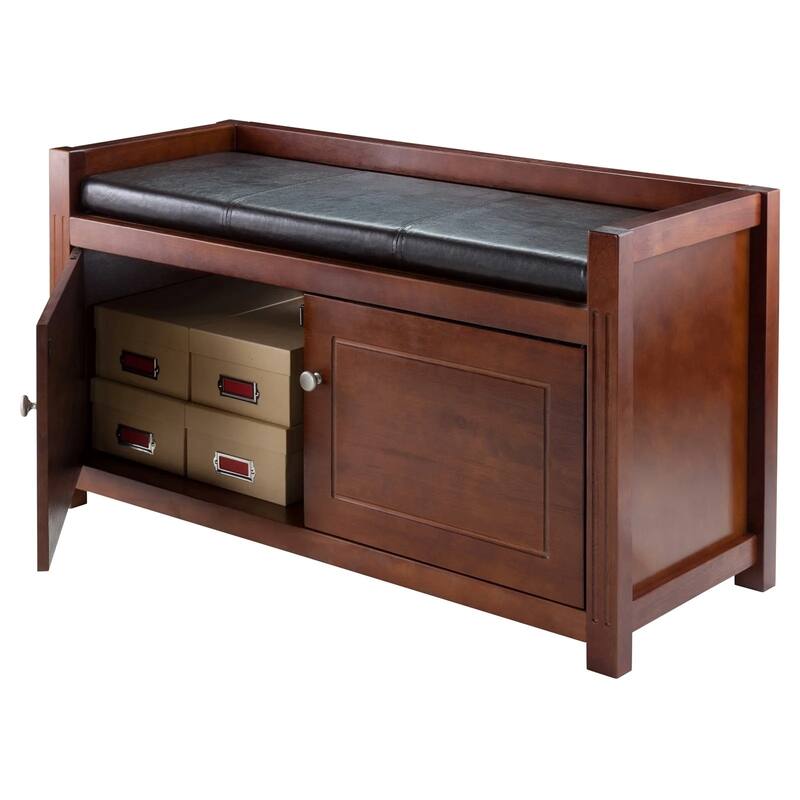 2-Compartment Storage Bench with Seat Cushion - 40" - Walnut Finish