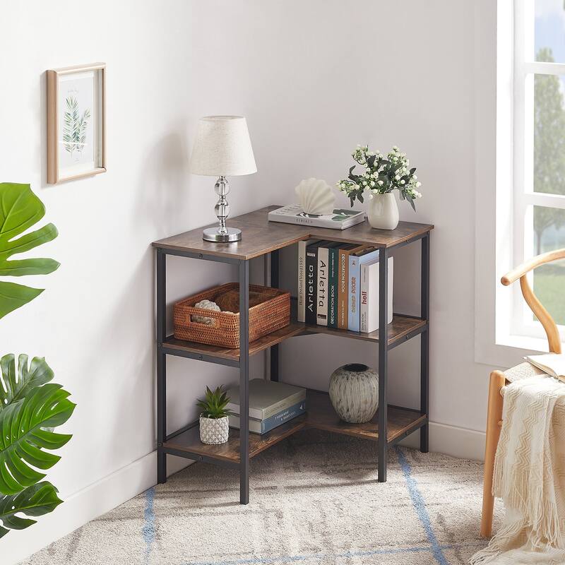 Javlergo L-Shaped 3-Tier Corner Shelf, Wood Storage Display Shelves