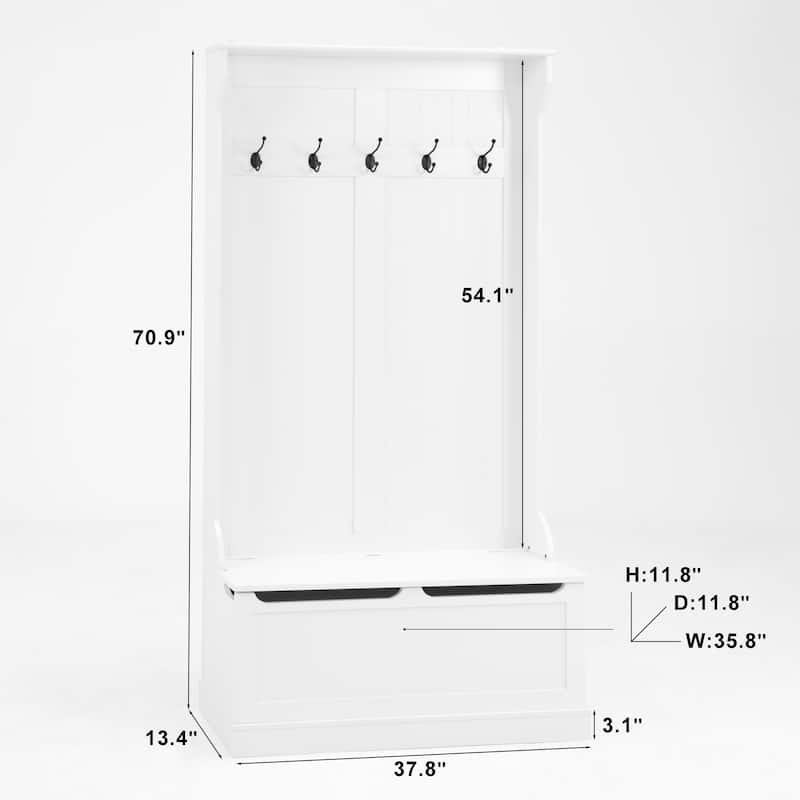 Entryway Bench with Coat Rack & Shoe Storage, 5-Hook Hall Tree for Entry Organizing