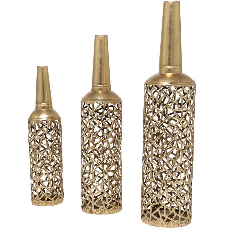 The Novogratz Gold Metal Abstract Patterned Decorative Vase with Open Frame Design (Set of 3) - 30, 25, 21"H