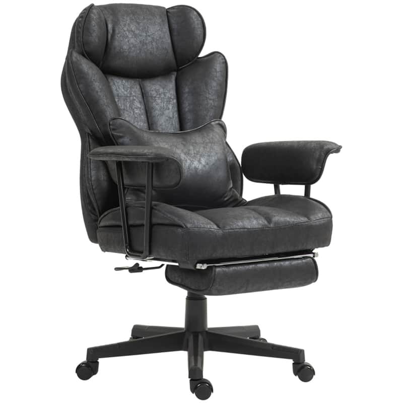 Microfiber Big and Tall Reclining Office Chair with Footrest - 29.9" W x 30.3" D x 45.3"-48.4" H - Black