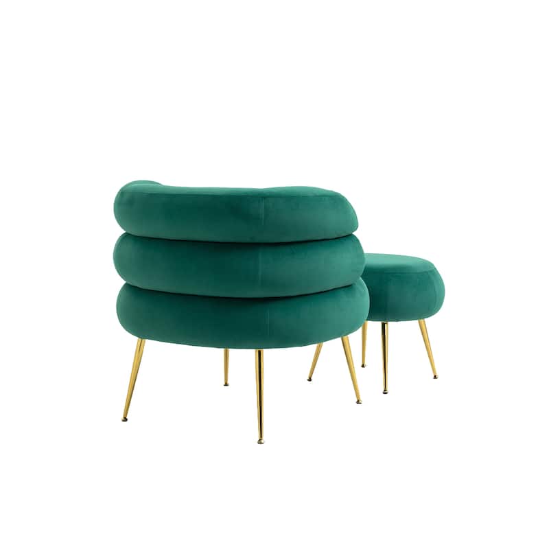 Velvet Upholstered Tubulous Accent Chair With Ottoman