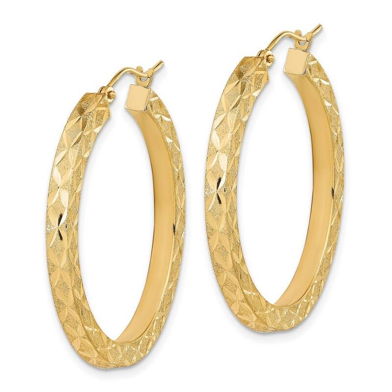 Curata 14k Yellow Gold Satin Sparkle Cut Squared-tube Hoop Earrings 36.18x3mm