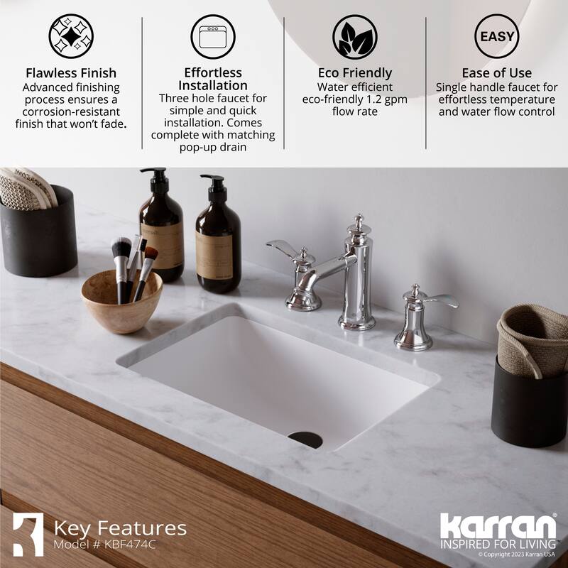 Karran Vineyard KBF474 2-Handle Three Hole Widespread Bathroom Faucet with Matching Pop-up Drain
