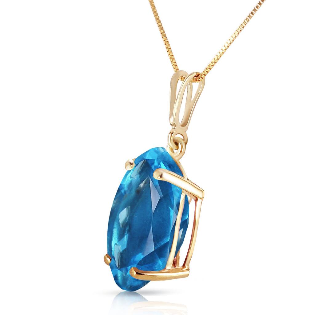 MayaMila 8 Carat 14K Solid Gold Necklace Oval Blue Topaz