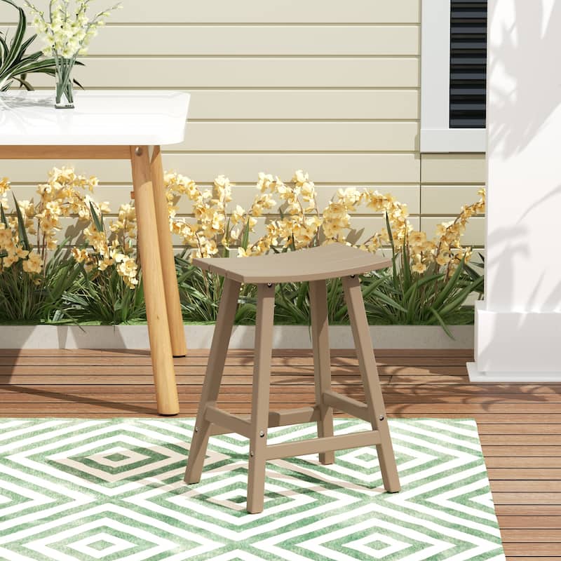 Polytrends Laguna Hdpe All Weather Outdoor Patio 24" Saddle Seat Counter Stool - Weathered Wood