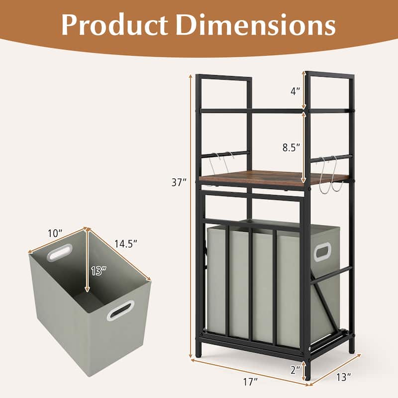 Gymax 2-Tier Laundry Hamper w/Tilt-out BasketLaundry Sorter w/4 Hooks