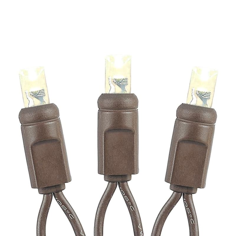 50 Light Twinkle LED Christmas Mini Light, Warm White, Brown Wire, 25’ Long - Warm White (Brown Wire)