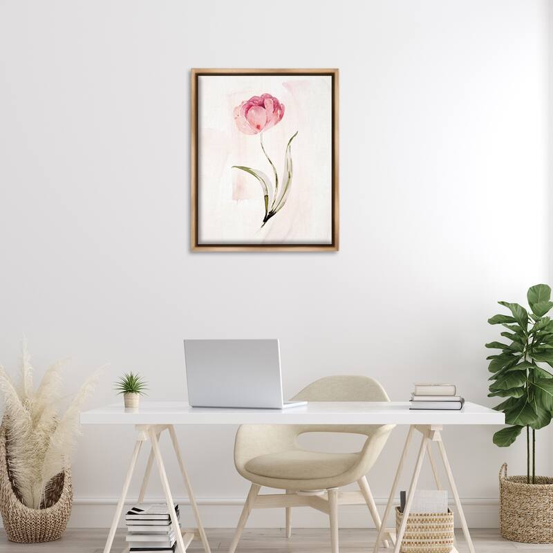 Stupell Pink Blossom with Leaves Framed Floater Canvas Wall Art Design By Kristen Brockmon