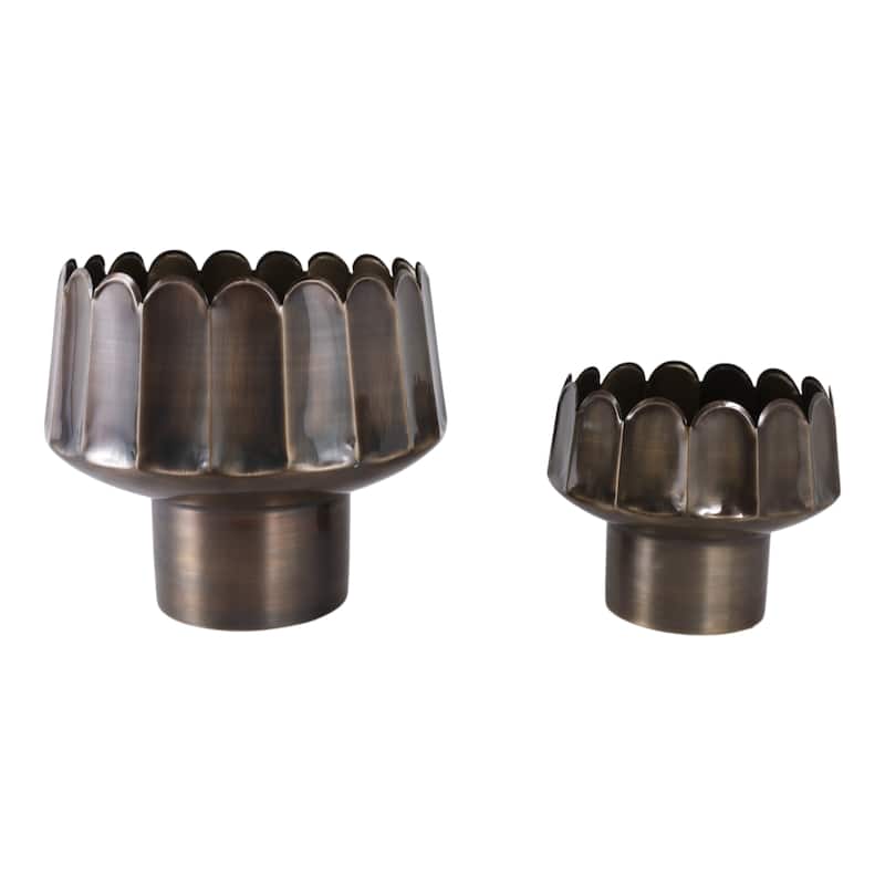 Metal Planter Scalloped Edge Design Decor (Set of 2) - 11", 8" Gold - 12" x 12" x 11"