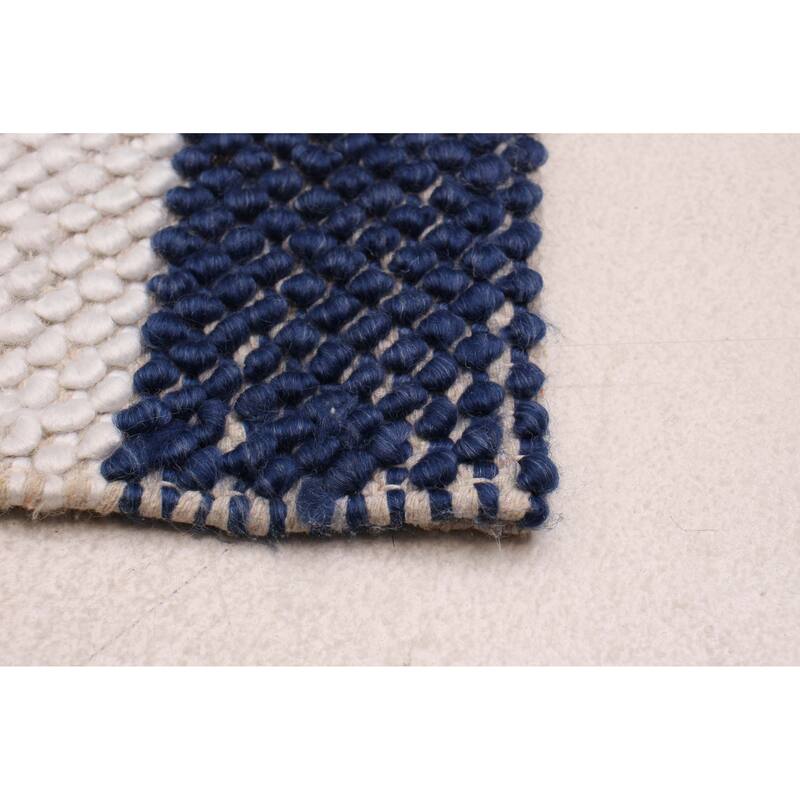 ECARPETGALLERY Braid weave Sienna Cream, Navy Wool Rug - 4'0 x 5'10