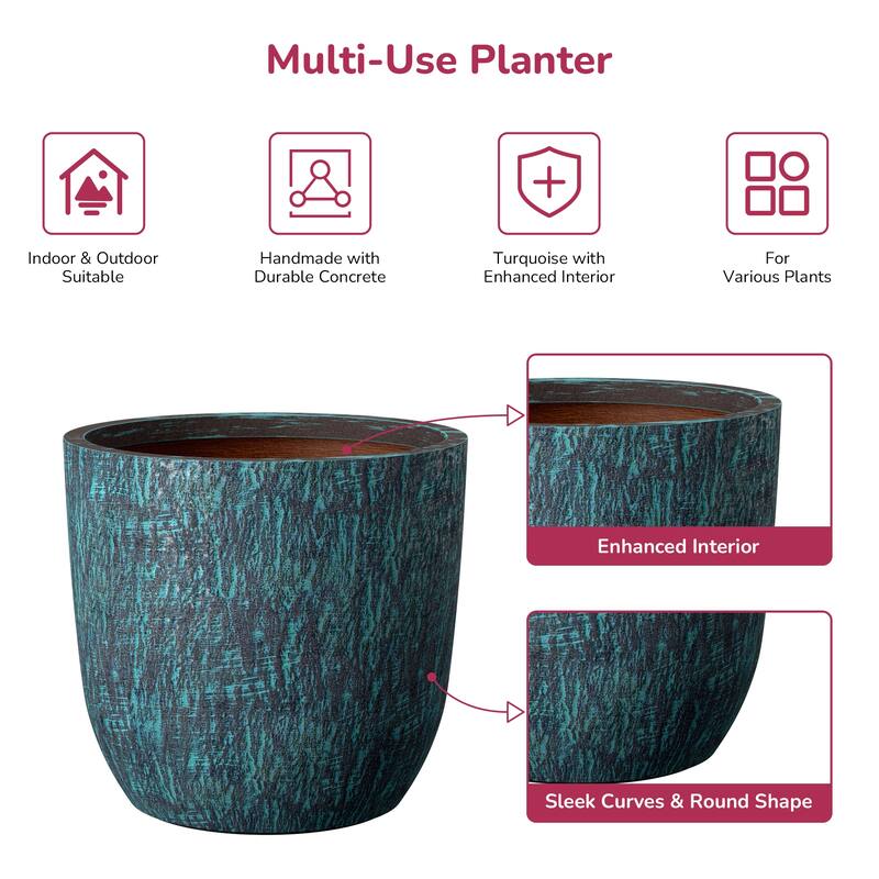 Upgraded Interior Concrete Tall Round Planter with Drainage Holes